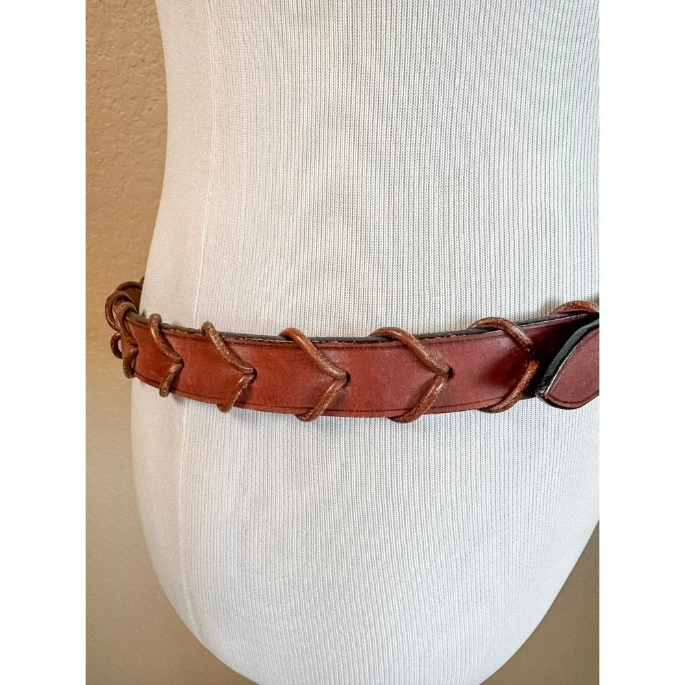 Vintage Dooney & Bourke Brown Leather Belt USA Brass Buckle Fits 33-37